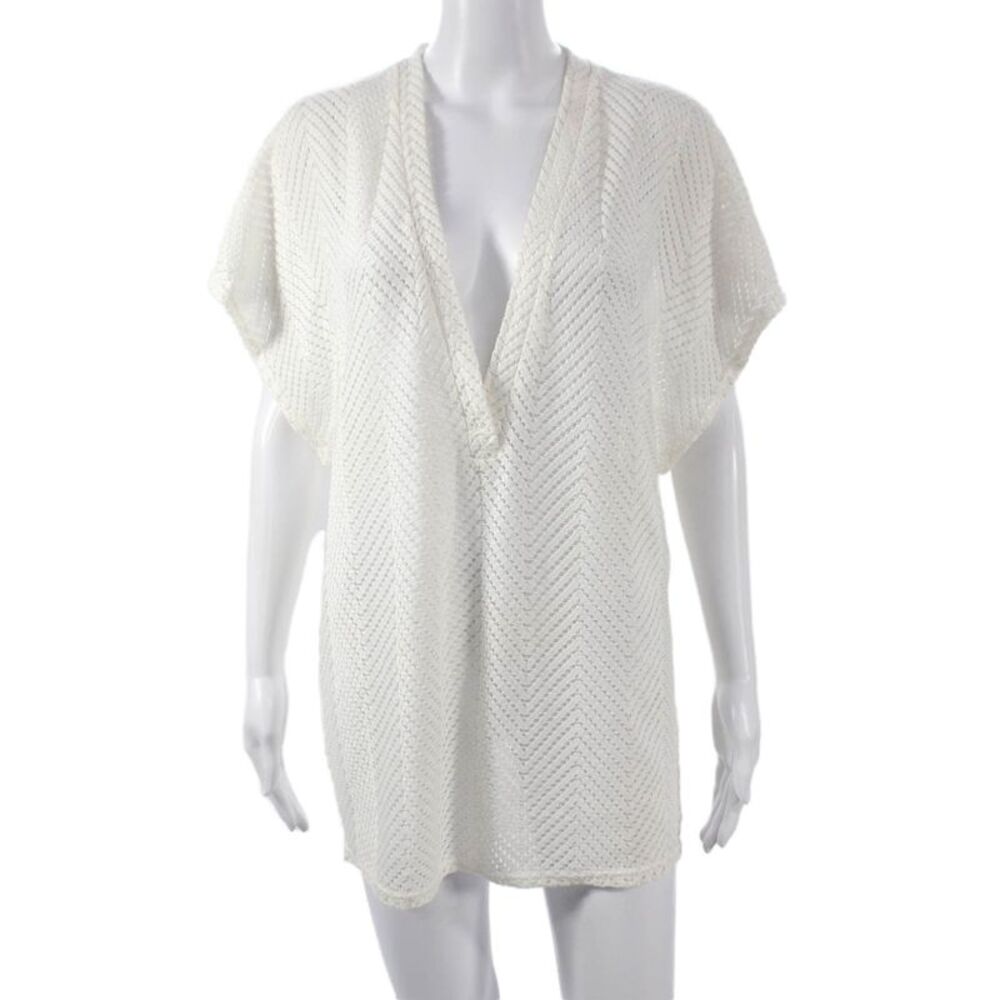 Elif For Jordan Taylor Women Tunic Cover Up Chevron V-Neck White Size M